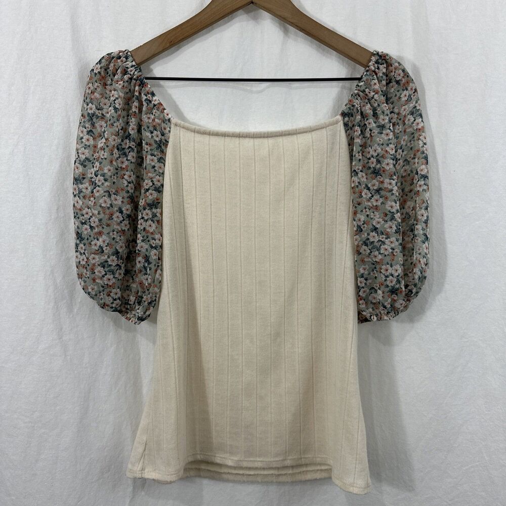 Sugar Fox Cottagecore Babydoll Feminine Romantic Stretch Puff Sleeve Top Sz M